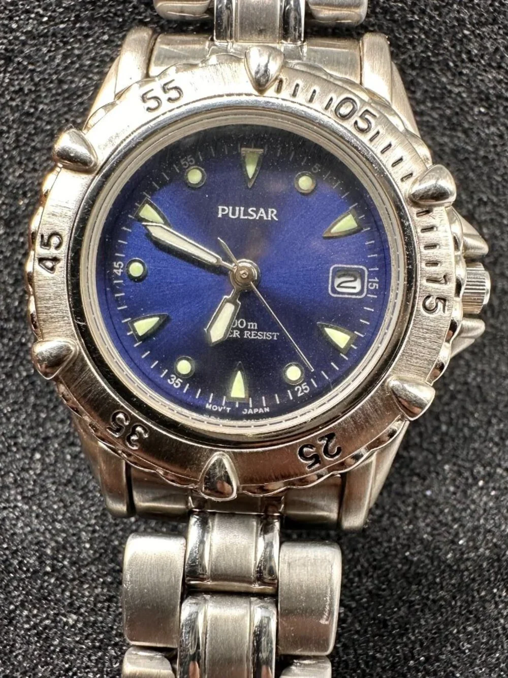 Pulsar Watch Women Silver Tone Blue Dial Date V782-X215 New Battery 6.25